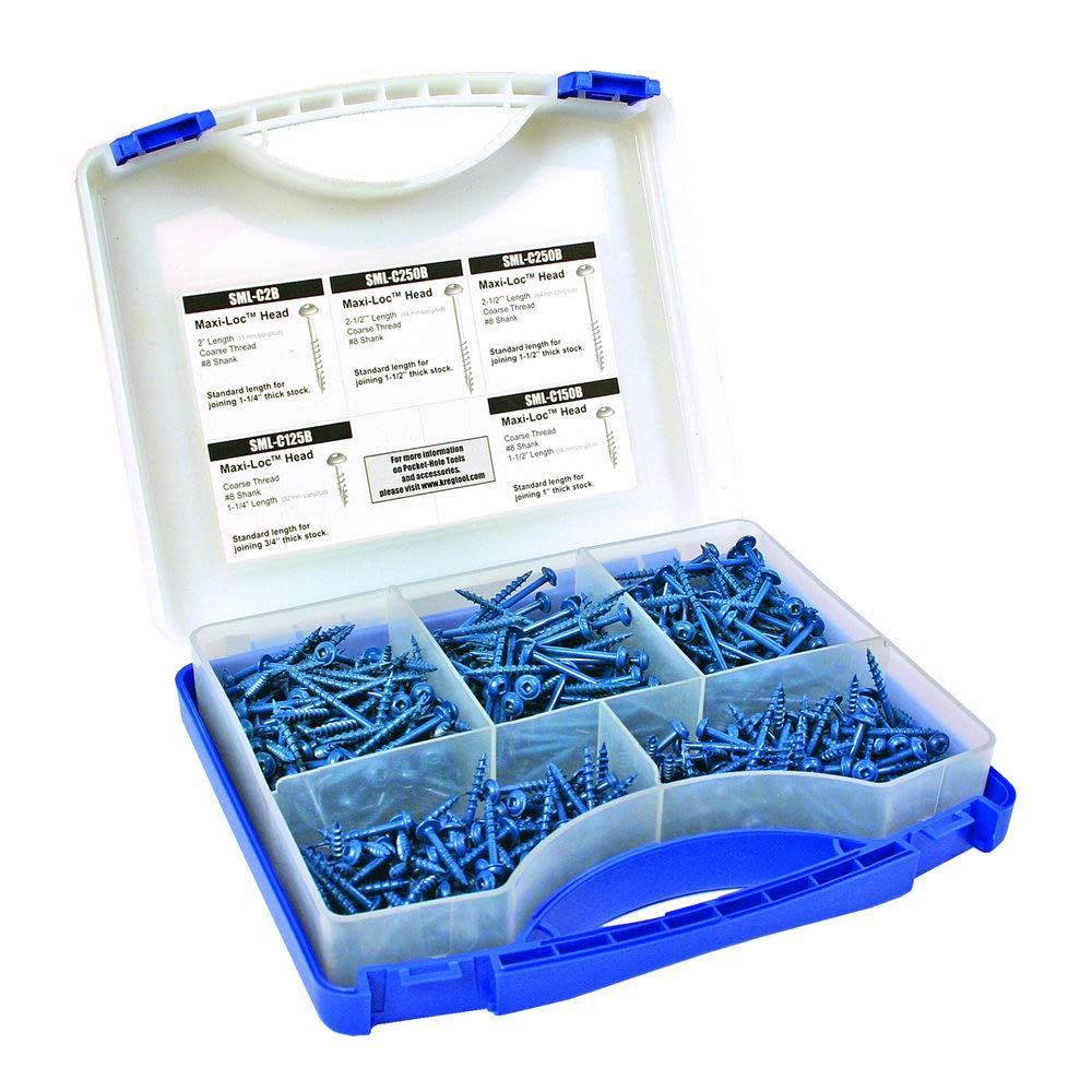 Kreg Blue-Kote Pocket-Hole Screw Kit (450 of 4 Common Exterior Screws) - Flockneti