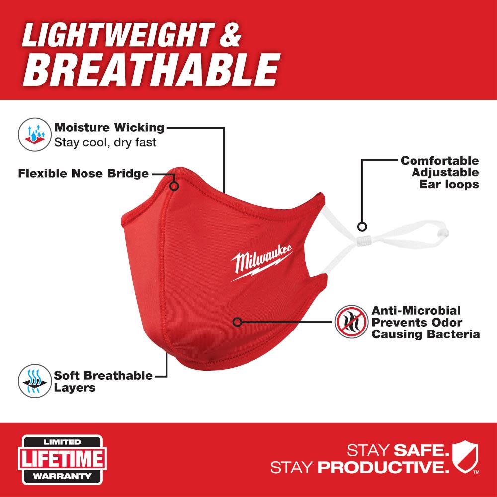 Milwaukee 10PK Red 2-Layer Face Mask - Flockneti