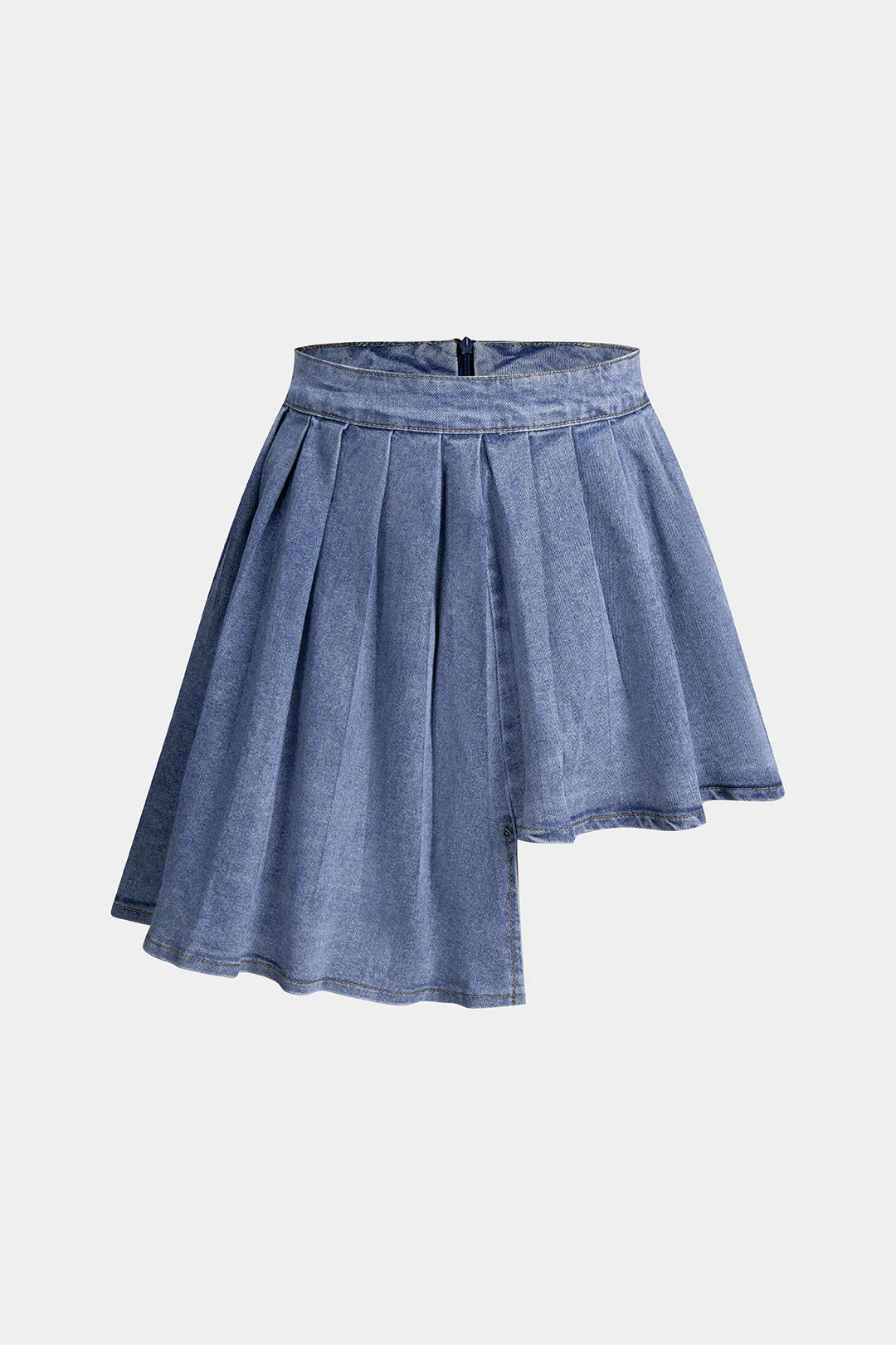Denim Pleated Asymmetrical Skirt - Flockneti