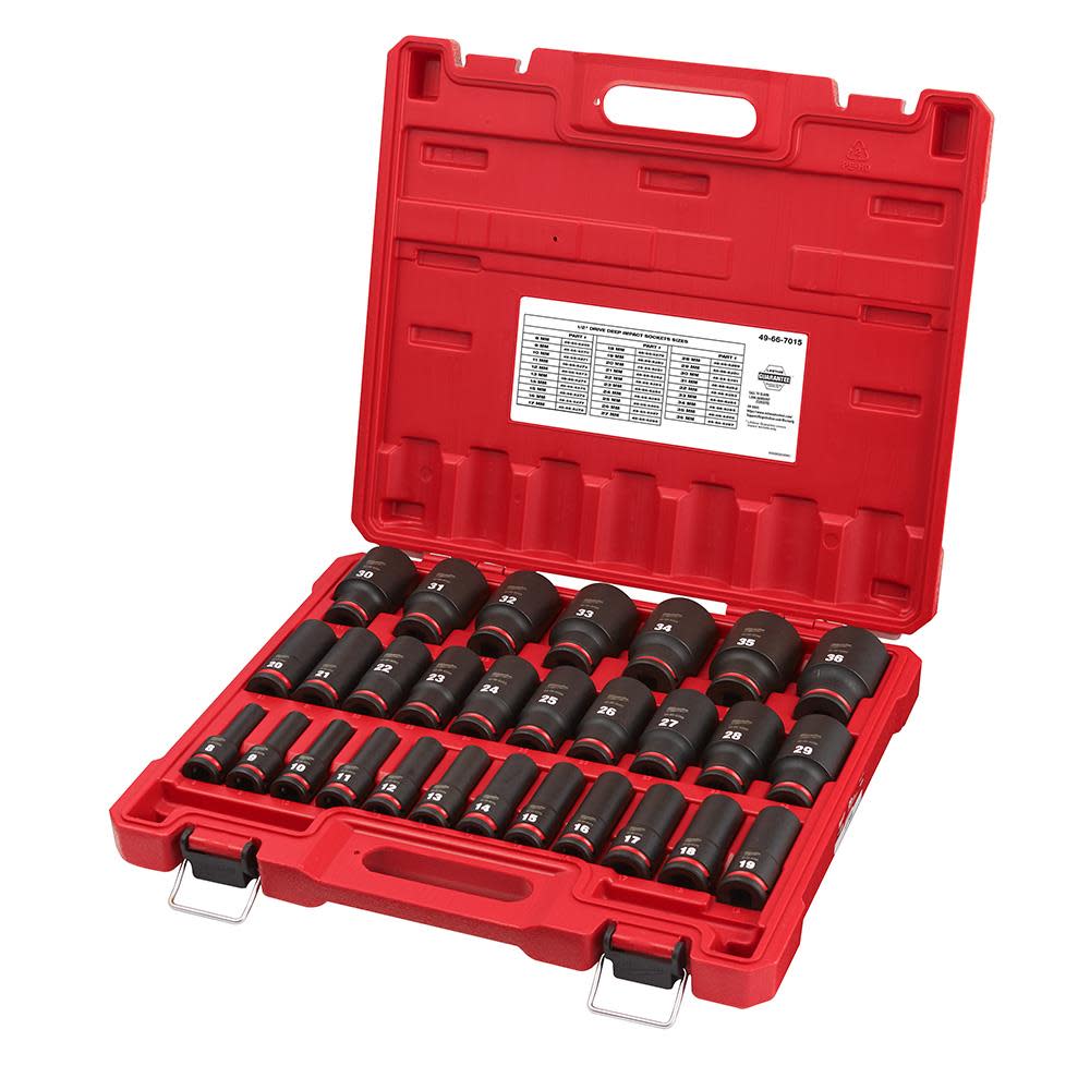Milwaukee Impact Socket 1/2″ Drive Metric Deep 6 Point 29pc - Flockneti