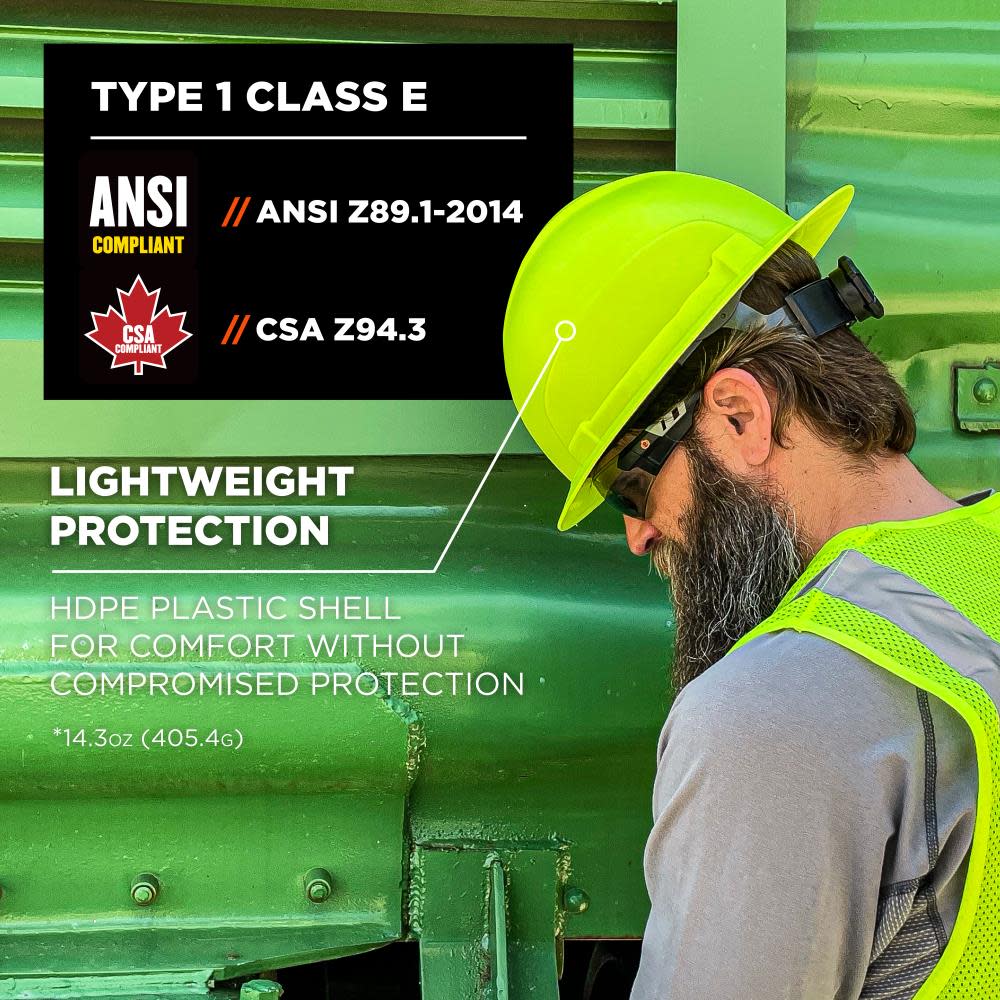 Ergodyne Skullerz 8969 Lime Lightweight Full Brim Hard Hat Class E - Flockneti