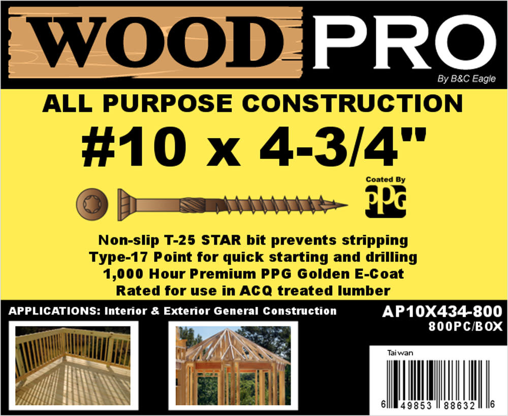 Woodpro (800) #10 x 4-3/4 In. All Purpose Wood Screws - Flockneti