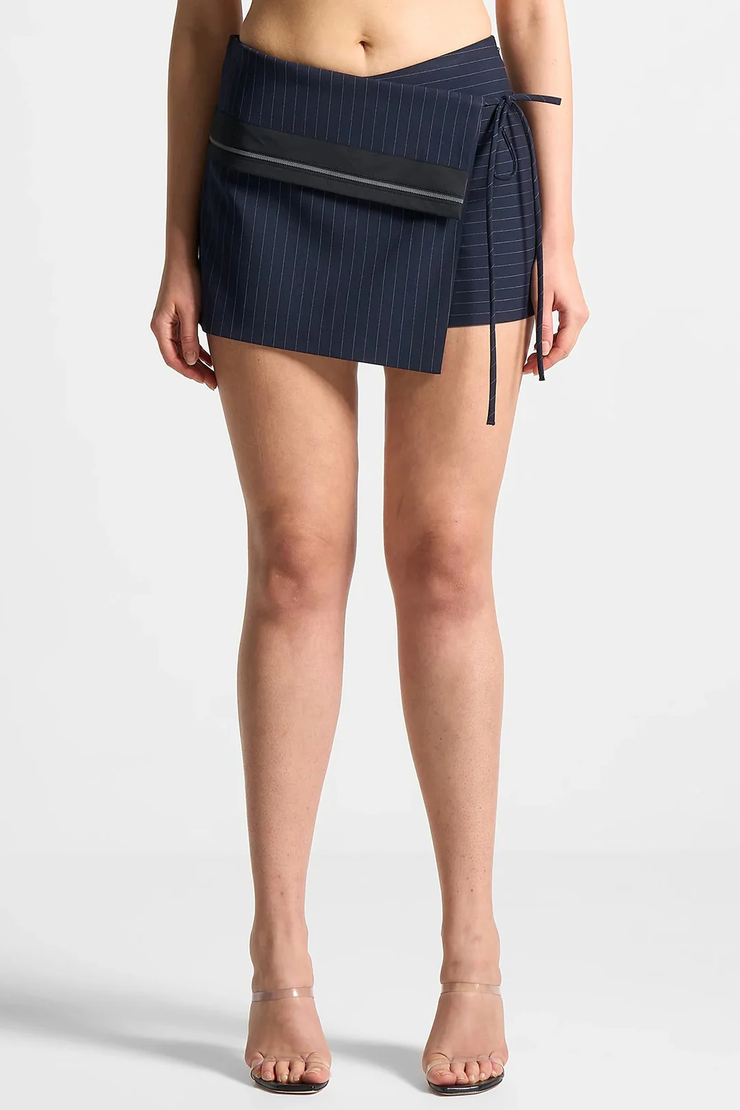 Tie Front Zipper Asymmetrical Skort - Flockneti