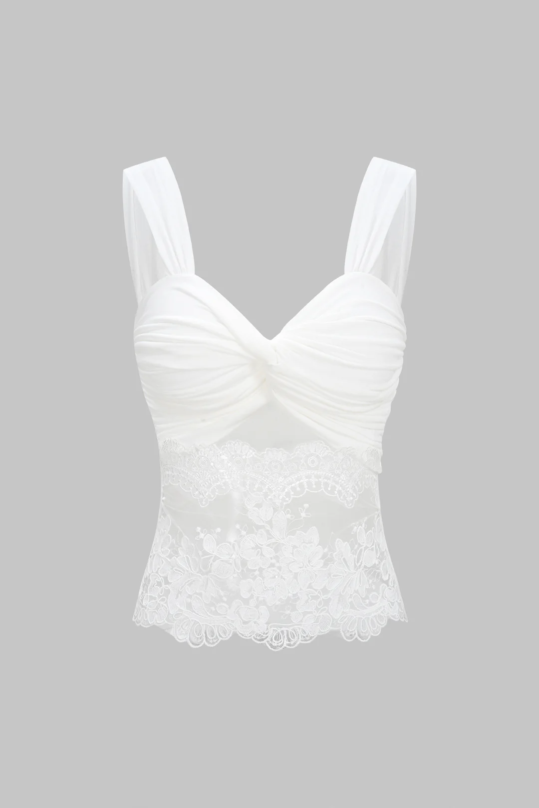 Lace Patchwork Twist Knot Cut Out Tank Top - Flockneti