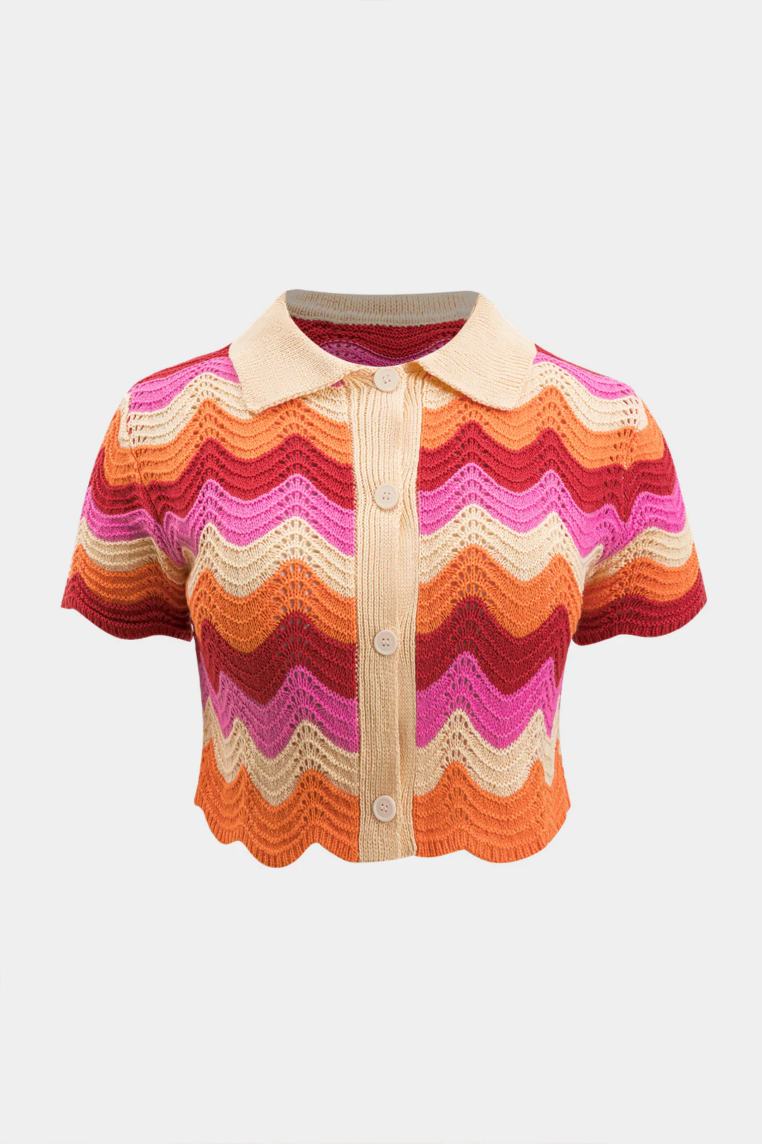 Plus Size Contrast Knit Cut Out Button Short-Sleeve Top - Flockneti