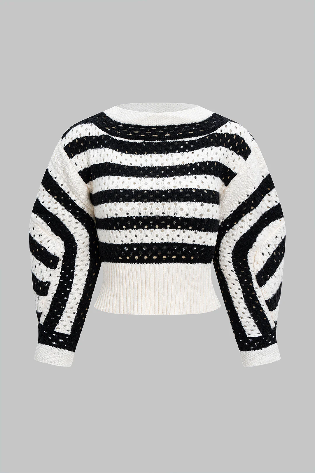 Knit Contrast Cut Out Long-Sleeve Top - Flockneti