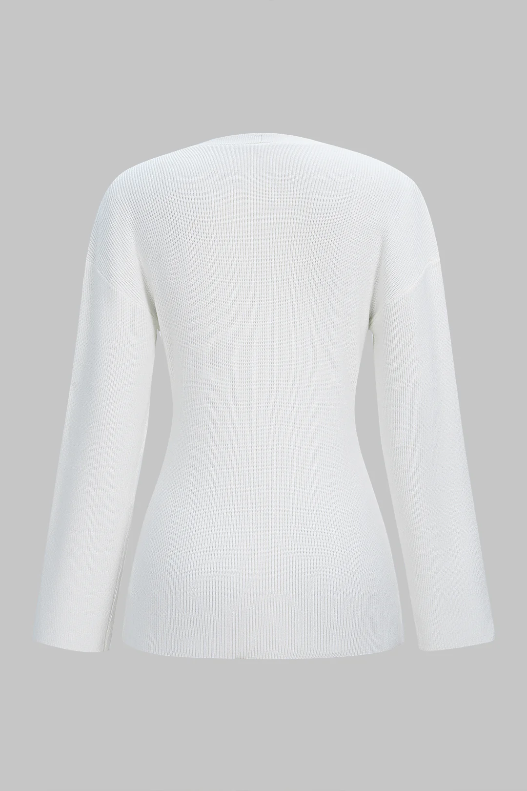 Knit V-Neck Button Long-Sleeve Top - Flockneti