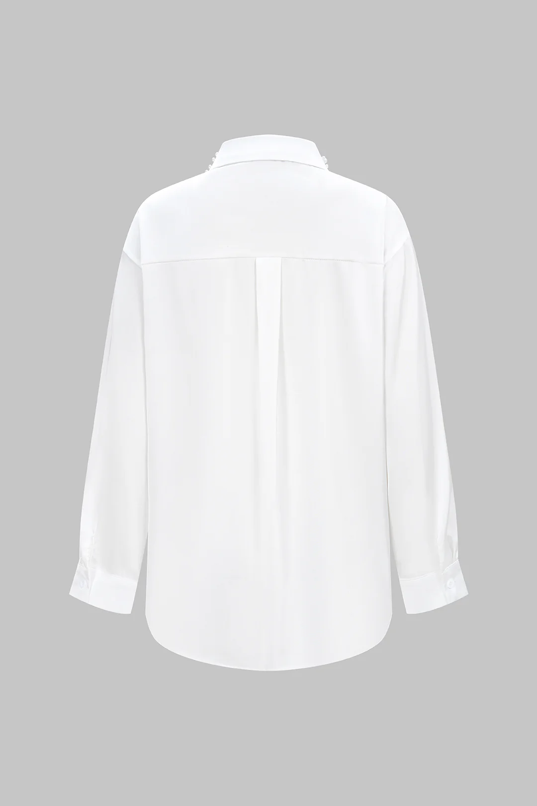 Satin Button Rhinestone Lapel Long-Sleeve Shirt With Tie - Flockneti