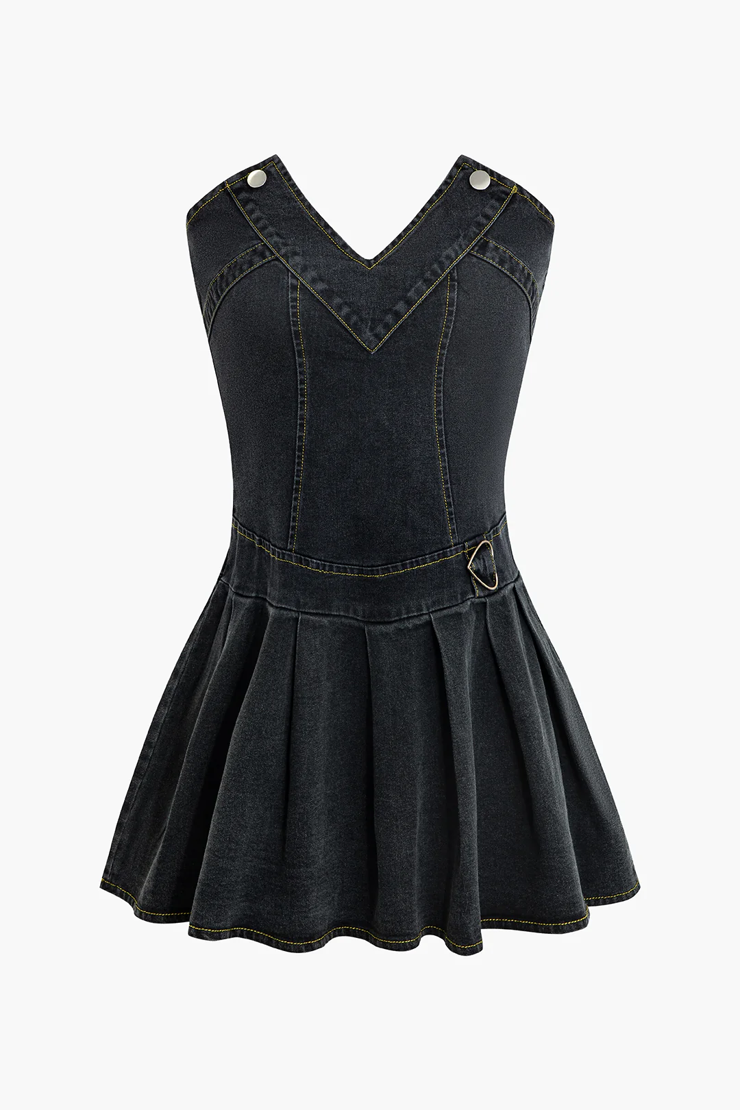 Denim V-Neck Ruched Zipper Strapless Dress - Flockneti