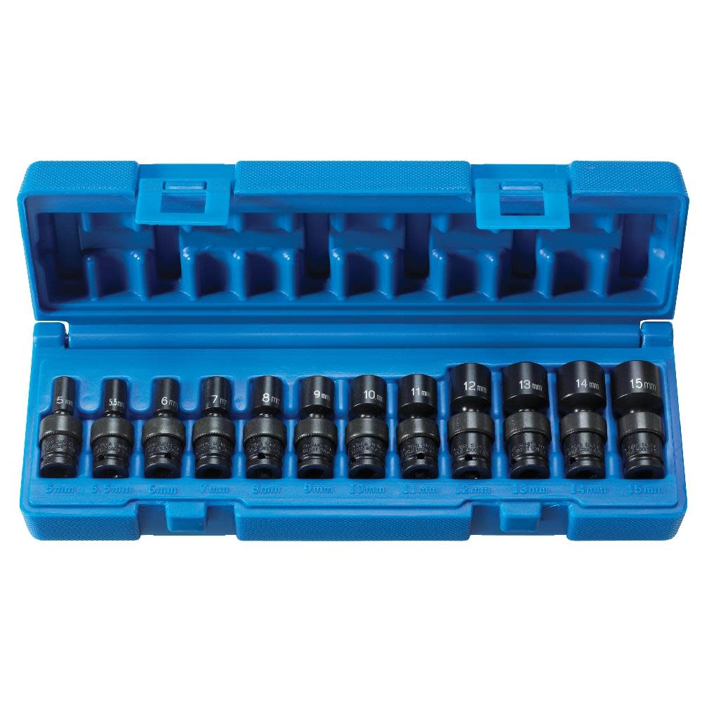 Grey Pneumatic 1/4 In. Drive Standard Length Surface Drive Universal Set - Flockneti