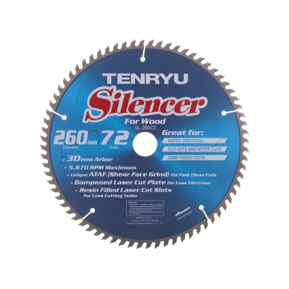 Tenryu Silencer Series Steel Arbor Blade 10.23″ 72 Tooth - Flockneti