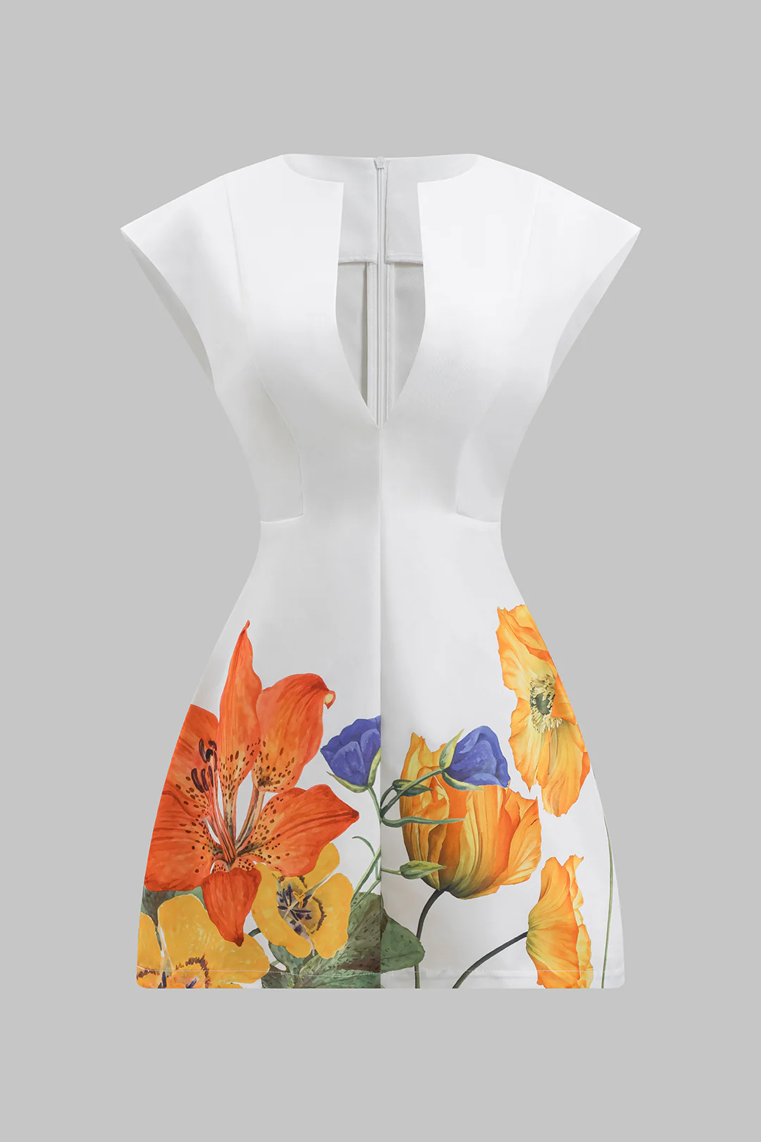 Floral Print Satin V-Neck  Mini Dress - Flockneti