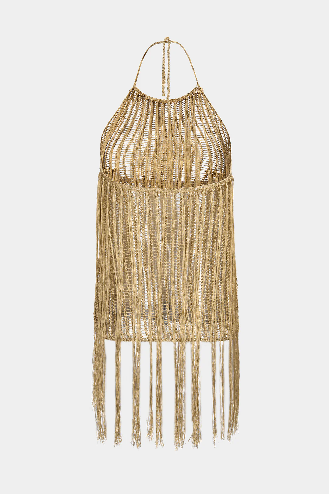 Halter Round Neck Tie-Up Fringe Backless Cut Out Sleeveless Mini Dress - Flockneti