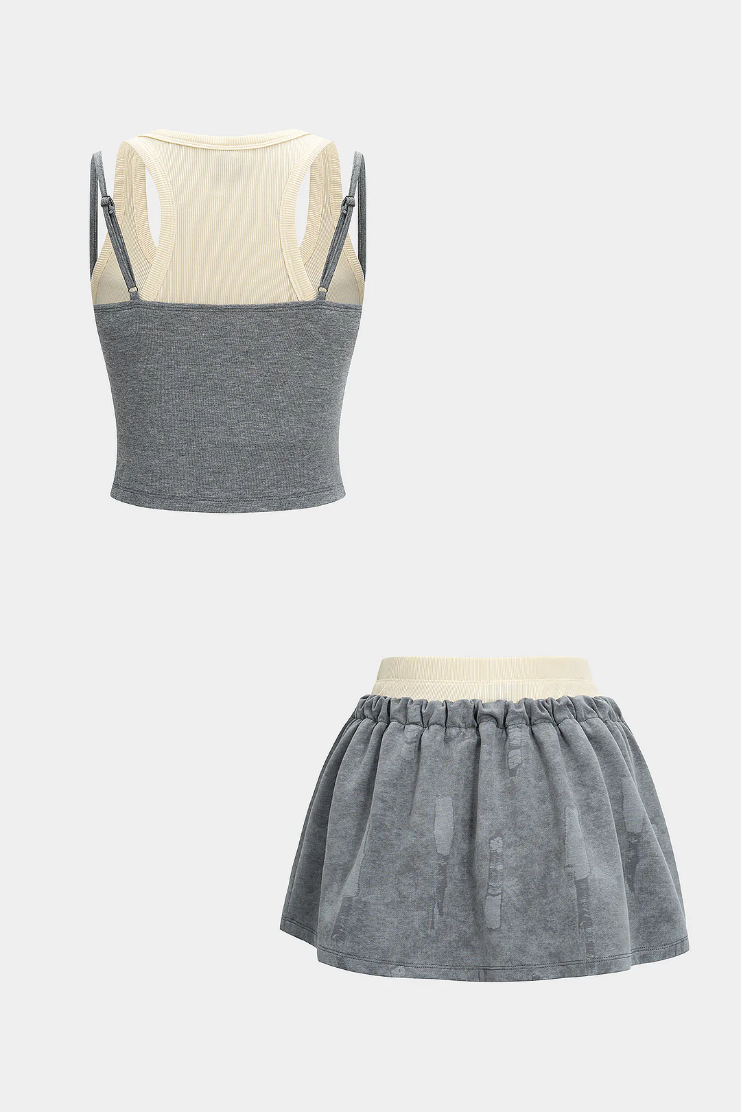 Patchwork Tank Top And Double Waistband Drawstring Skirt Set - Flockneti