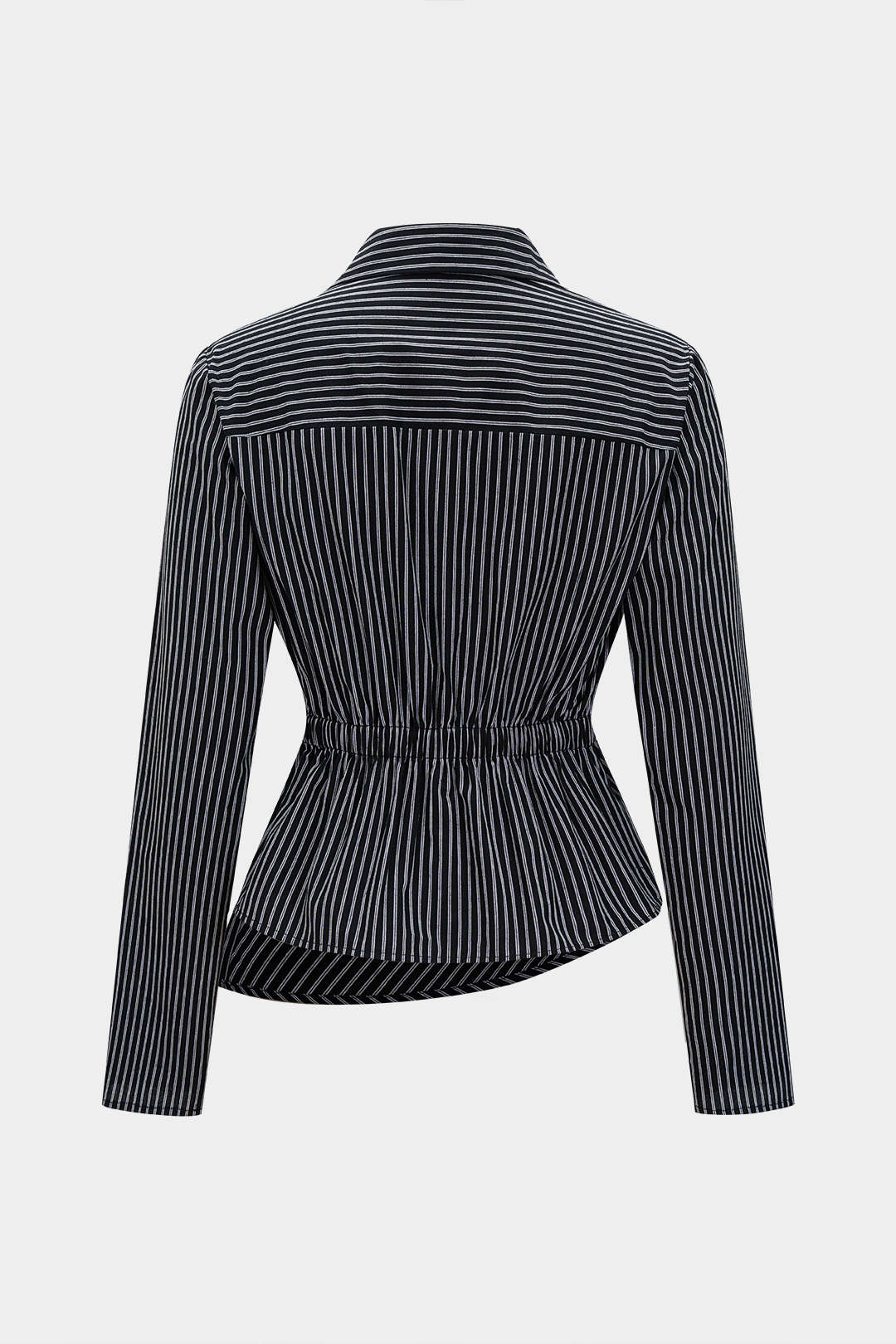 Stripes Print Asymmetrical Button Long-Sleeve Shirt - Flockneti