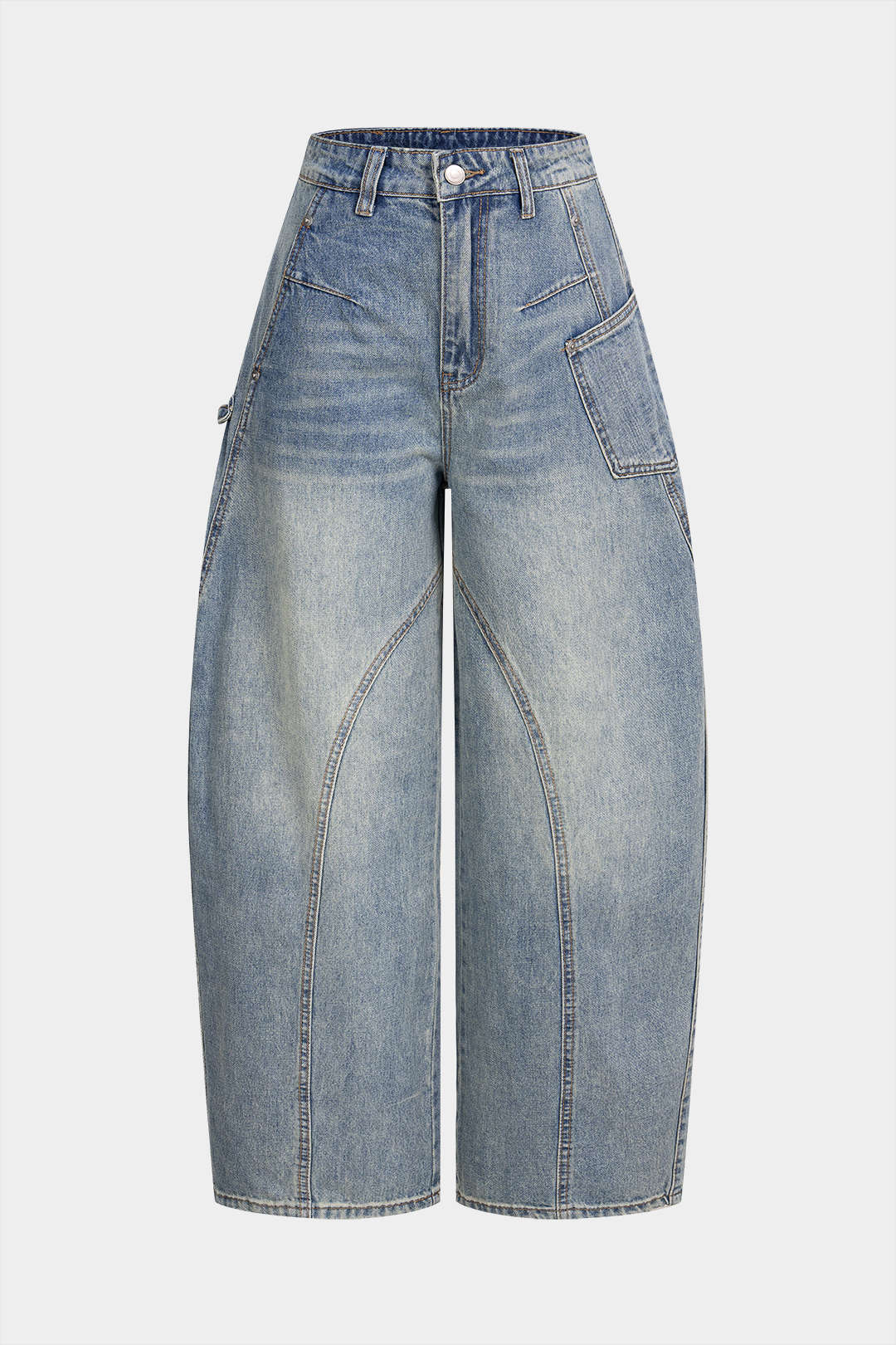 Denim Asymmetrical Pocket Wide Leg Jeans - Flockneti
