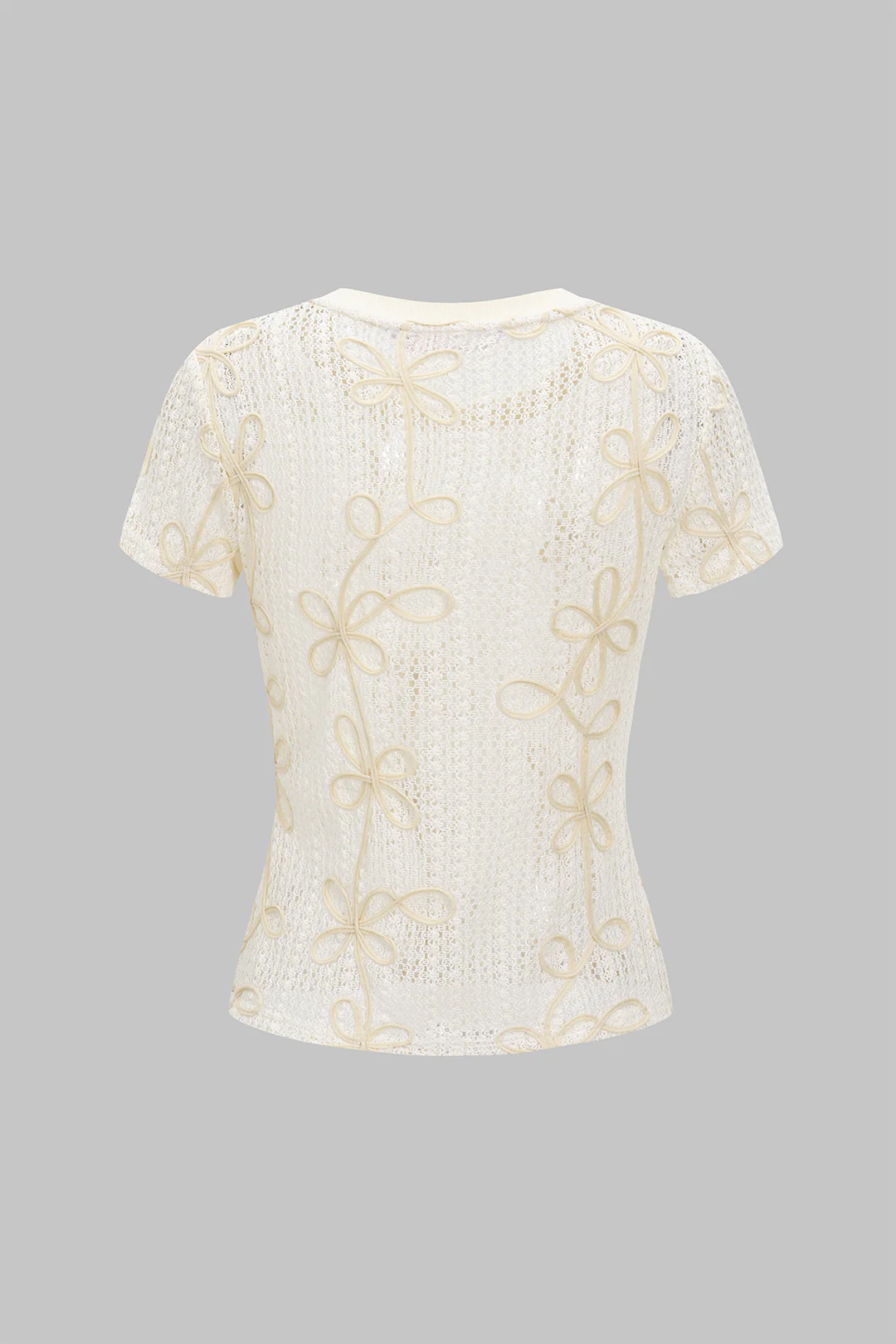 Hollow Out Applique Short Sleeve T-Shirt - Flockneti