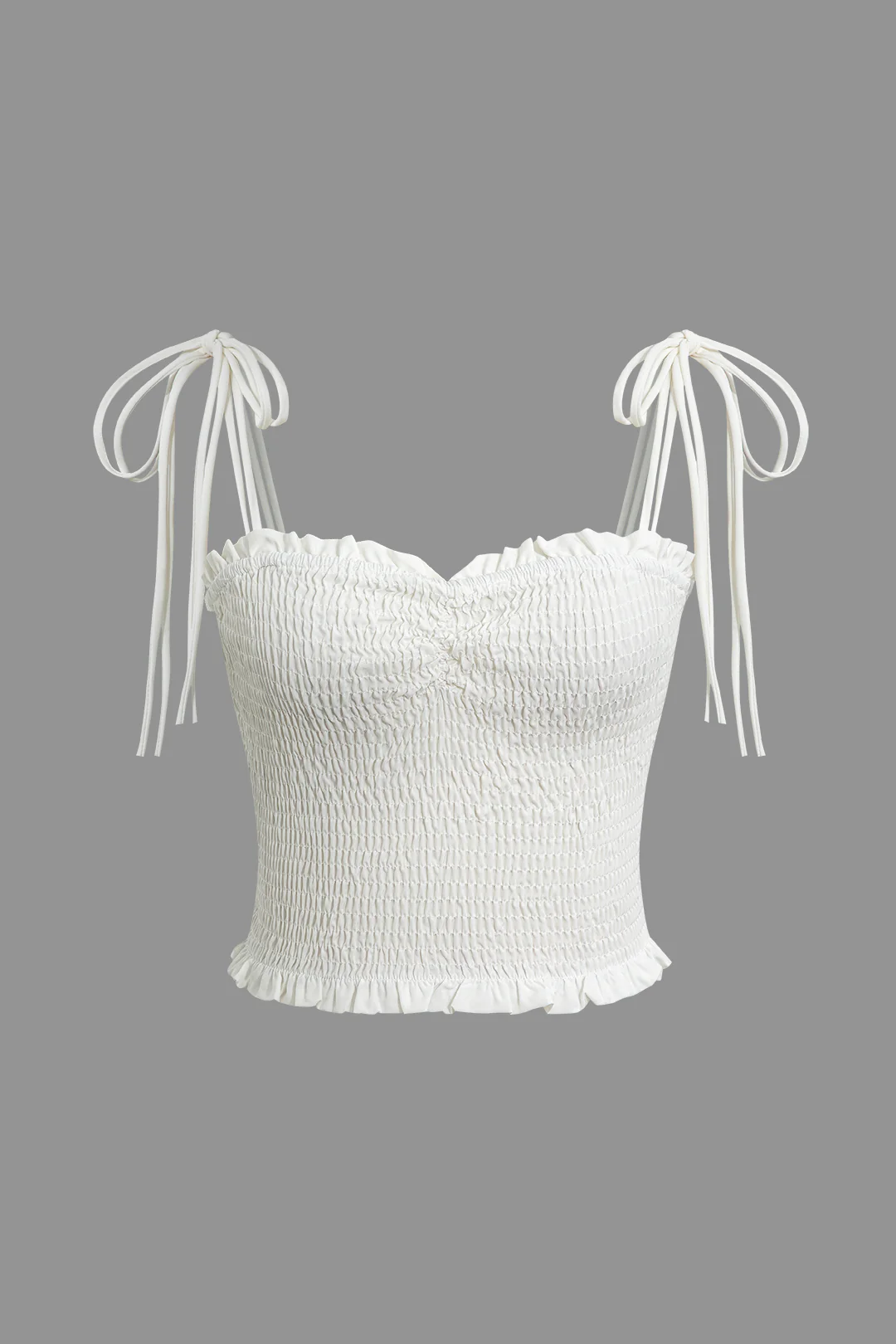 Solid Tie-Up Shirred Cami Top And Mini Skirt Set - Flockneti