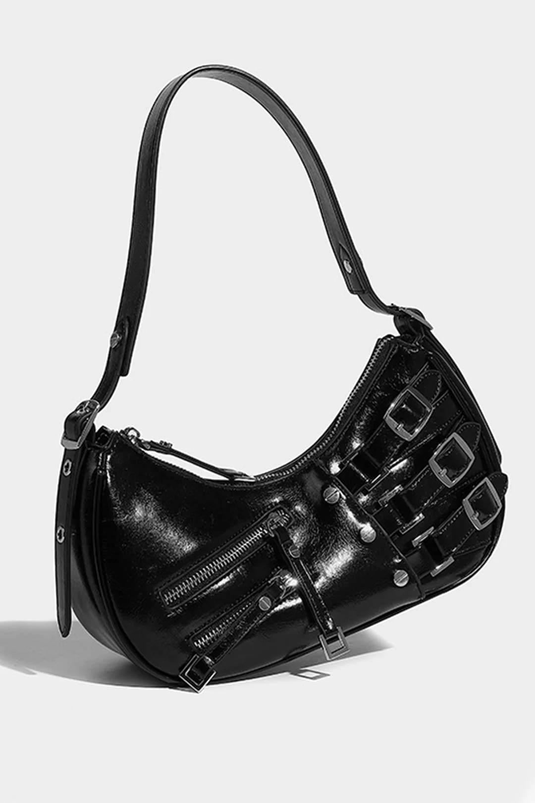Faux Leather Buckle Detail Cross-body Bag - Flockneti