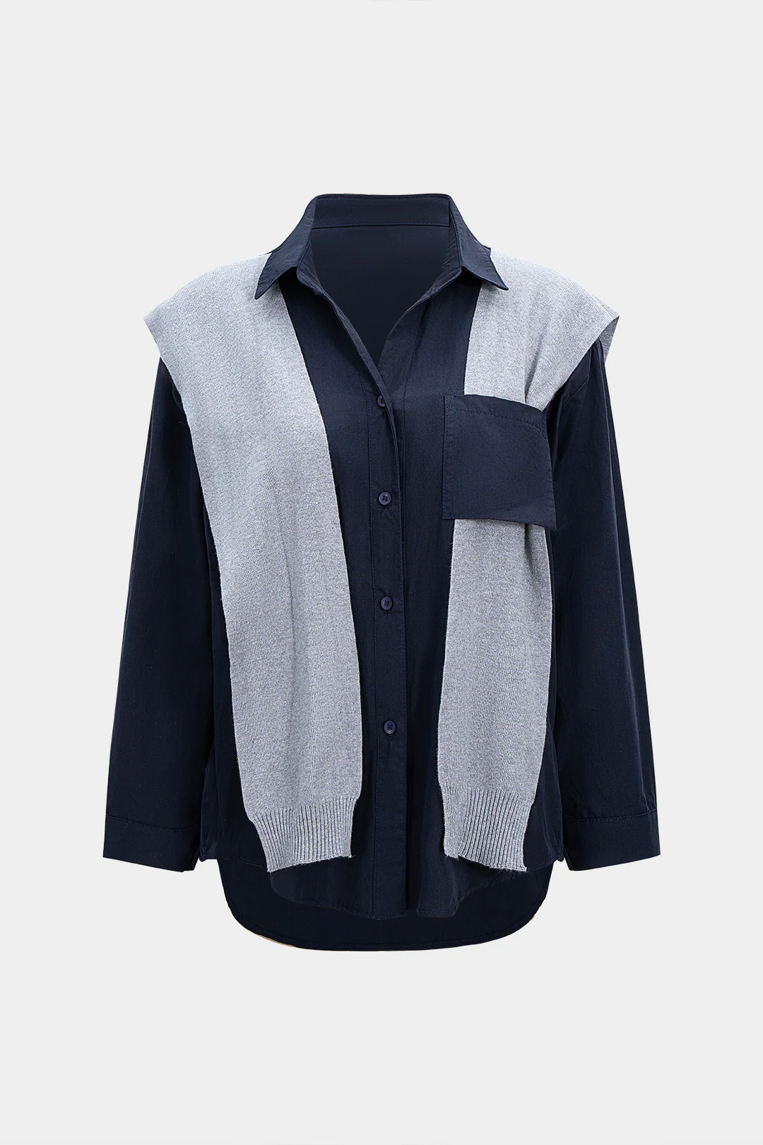 Solid Long-Sleeve Shirt With Shawl - Flockneti