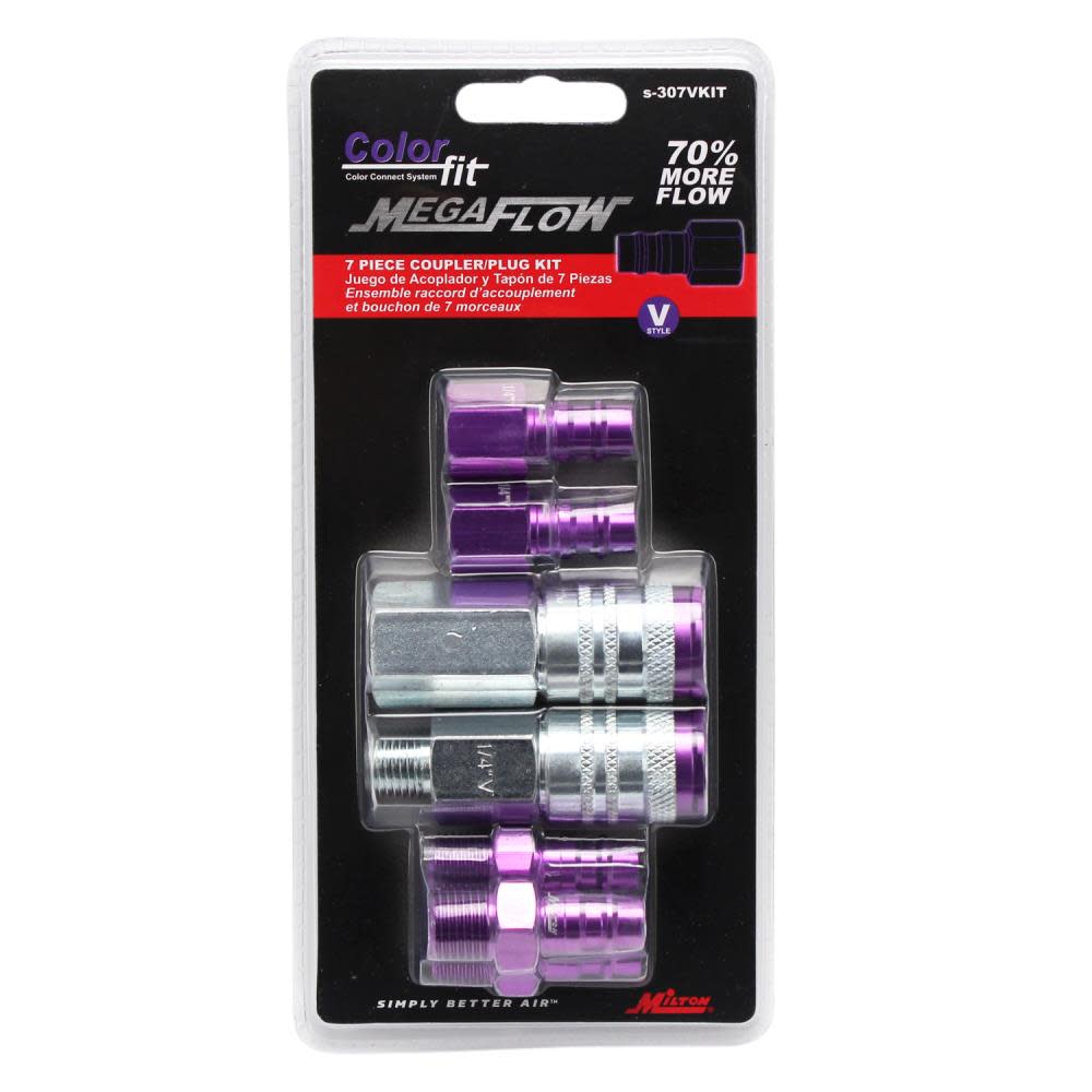 Milton ColorFit S-307VKIT HIGHFLOWPRO Coupler & Plug Kit (7 Piece) Hi-Flo V-Style 1/4″ NPT Purple - Flockneti