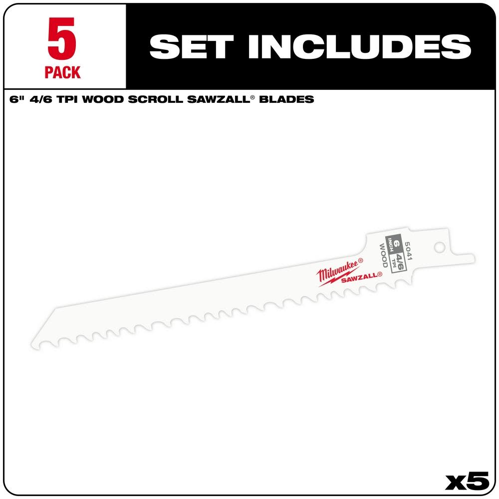 Milwaukee 6 in. 4/6 TPI SAWZALL Blades 5PK - Flockneti