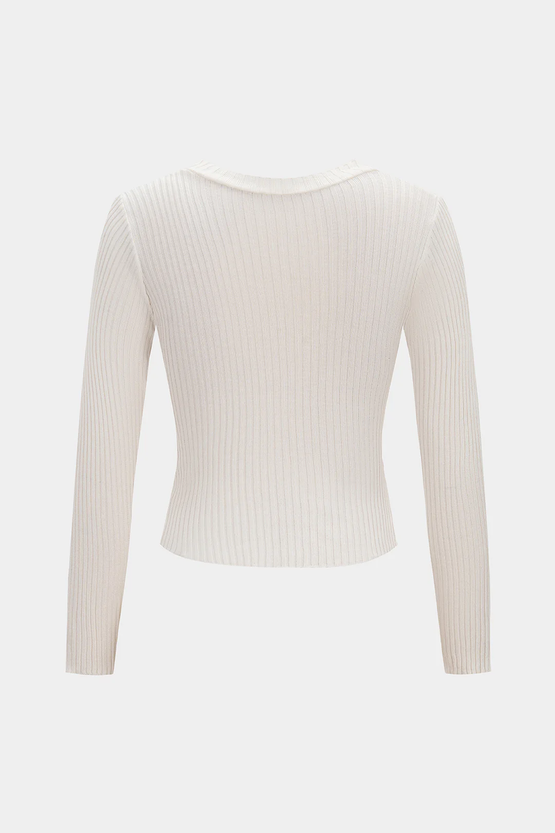 Knit Ribbed V-Neck Long-Sleeve Top - Flockneti