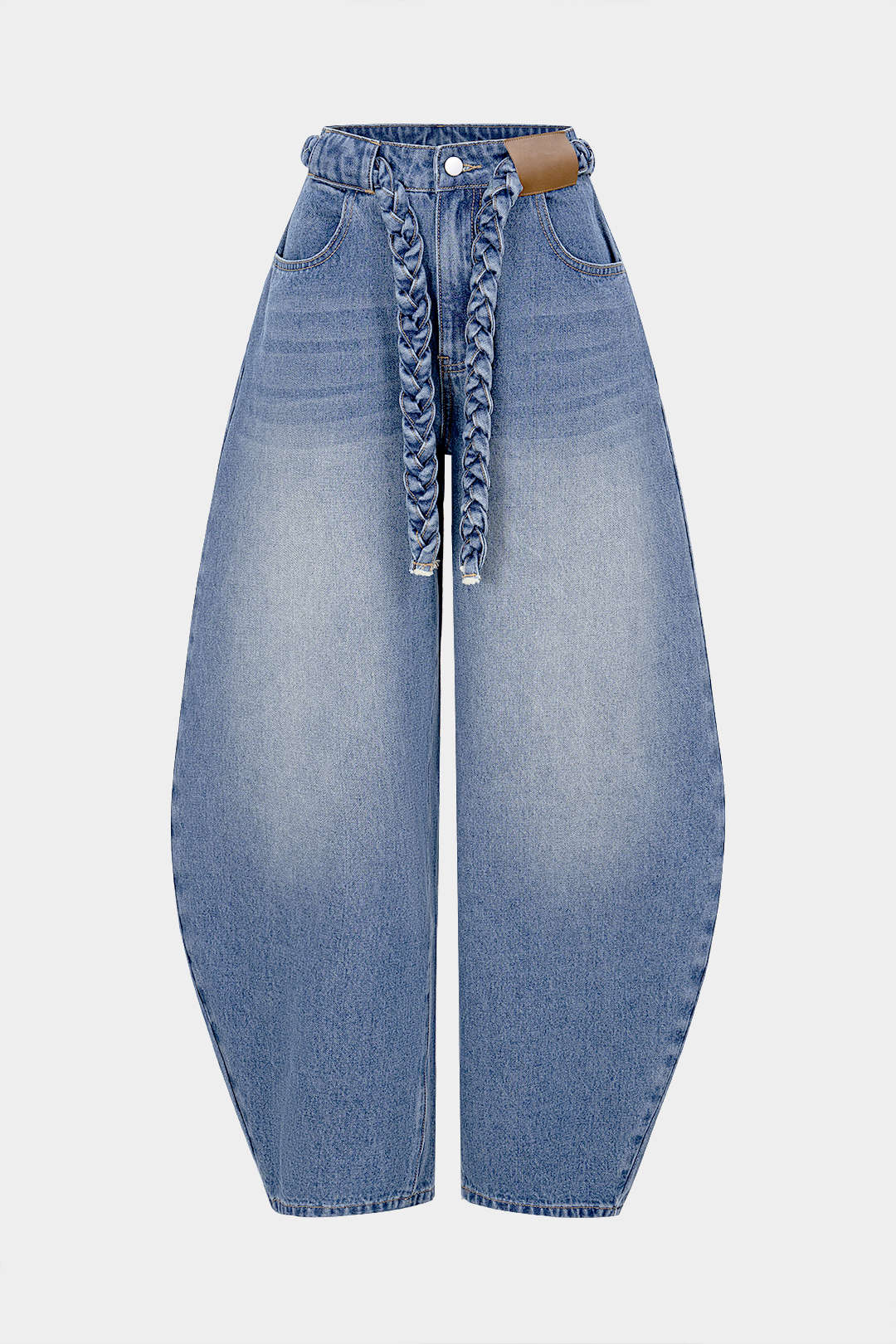 Denim Belted Pocket Wide Leg Jeans - Flockneti
