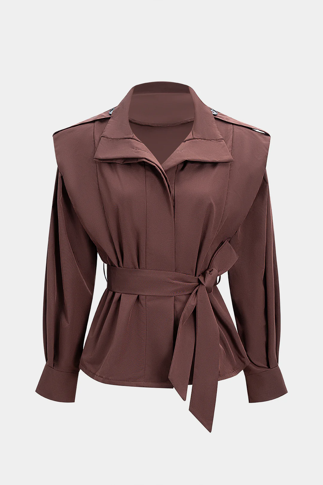 Tie-Up Waist Long Sleeve Lapel Jacket - Flockneti