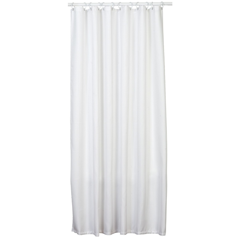 Zenith White Polyester Waffle Weave Shower Curtain Liner - Flockneti