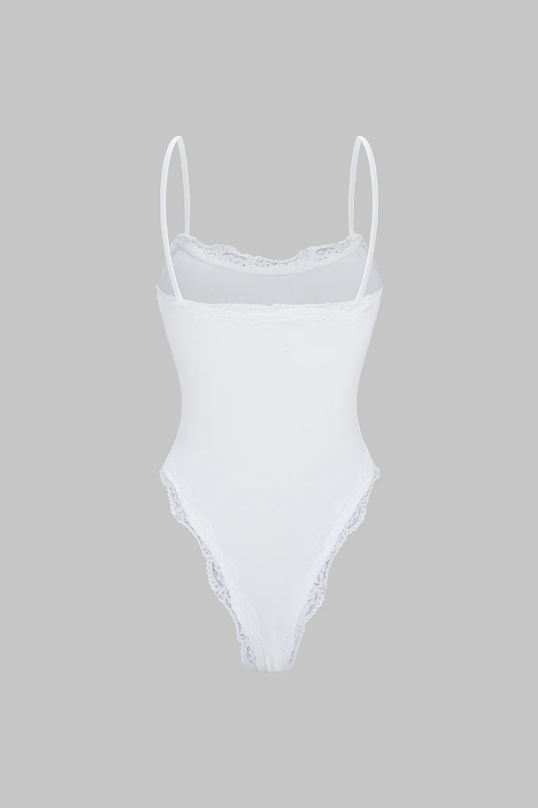 Solid Patchwork Lace Trim Bodysuit - Flockneti