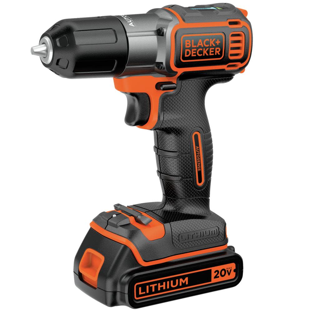 Black and Decker 20V MAX Lithium Ion (Li-ion) 3/8-in Cordless Drill with Battery Kit - Flockneti