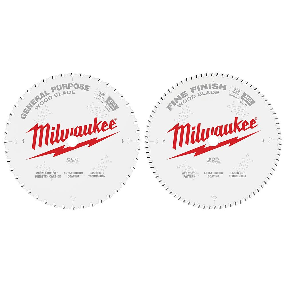 Milwaukee 12 in. 44T + 80T Two Pack Circular Saw Blade - Flockneti