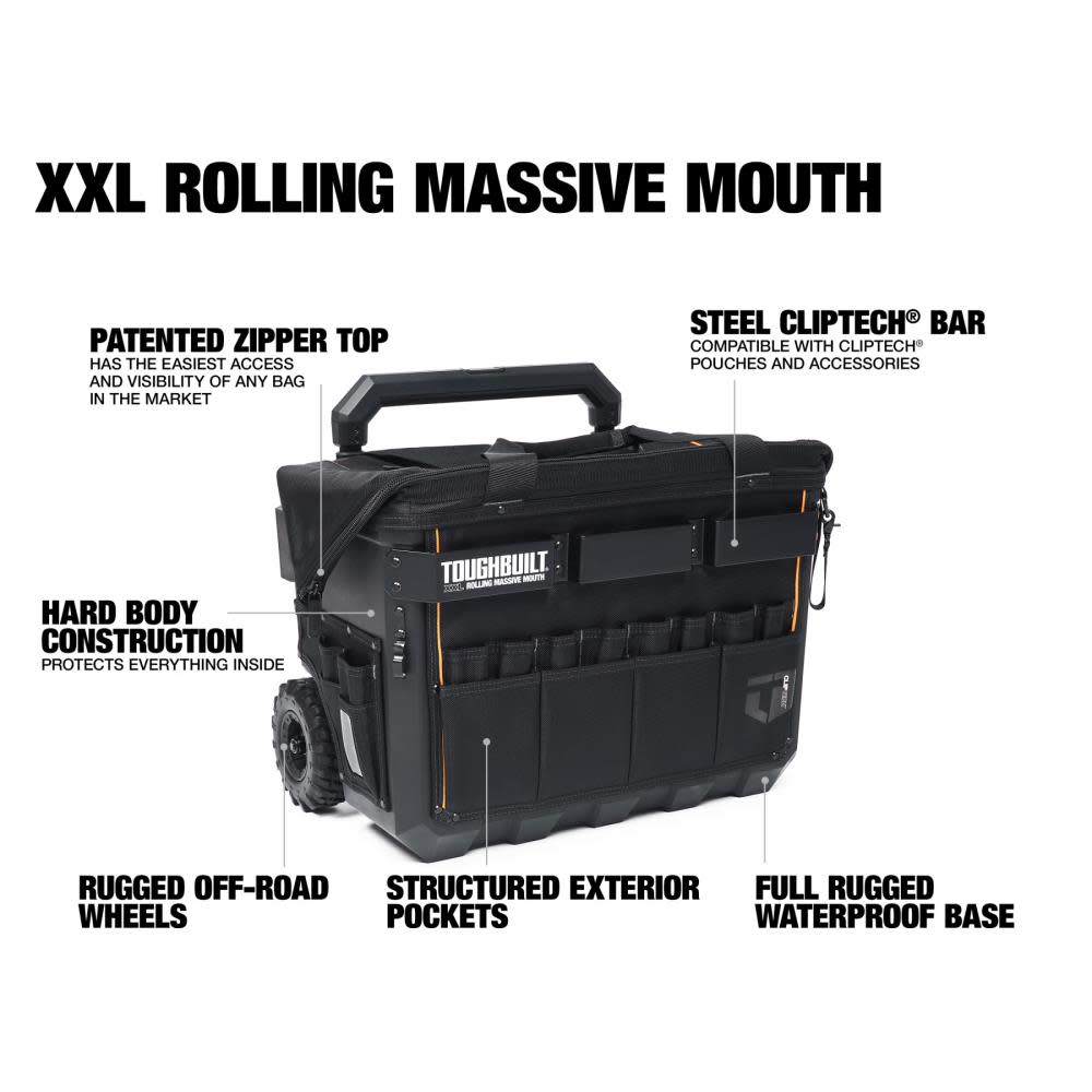 Toughbuilt XXL Rolling Massive Mouth Tool Bag - Flockneti
