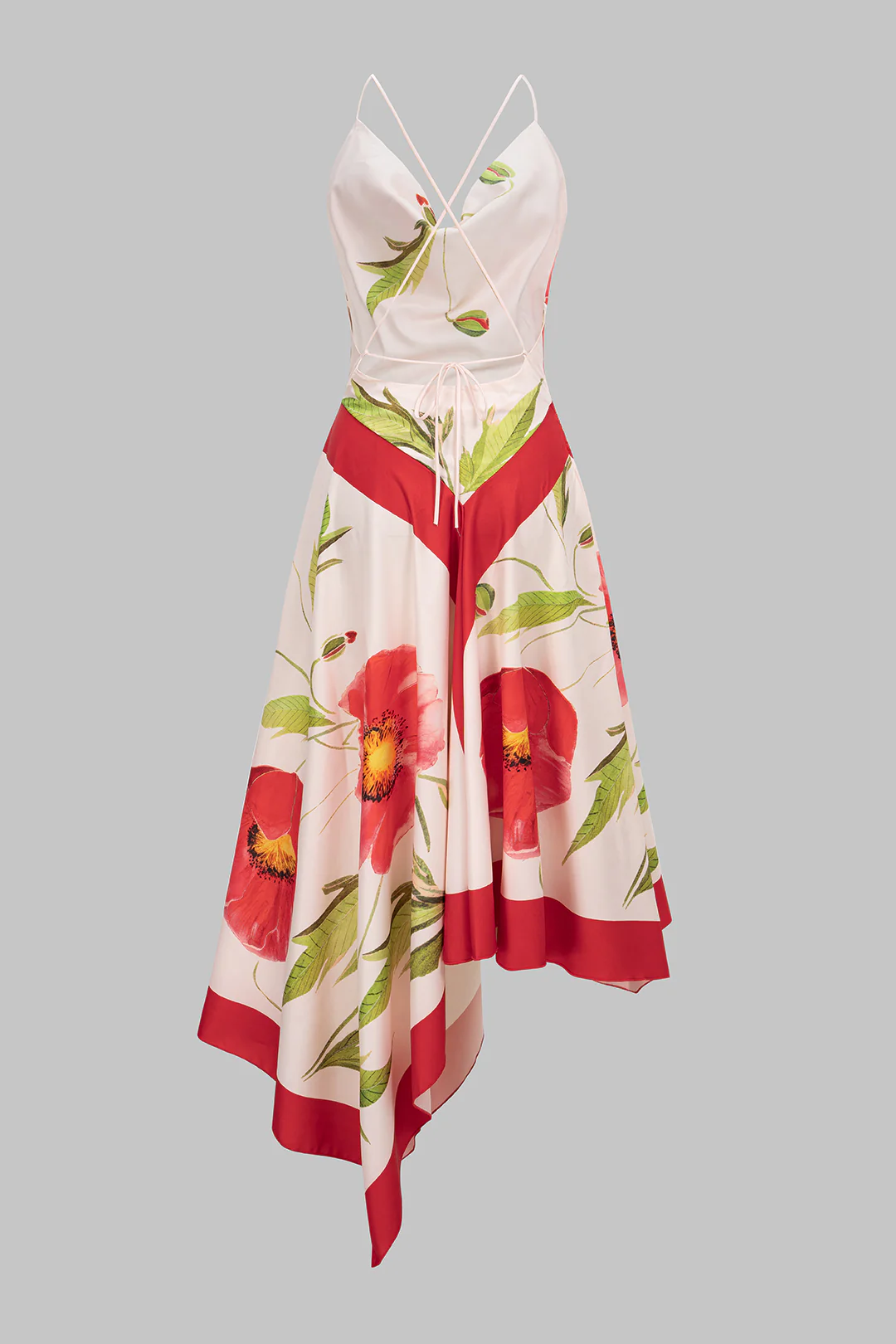 Floral Print Draped Cowl Neck Crossed Backless Slip Sleeveless Midi Dress - Flockneti