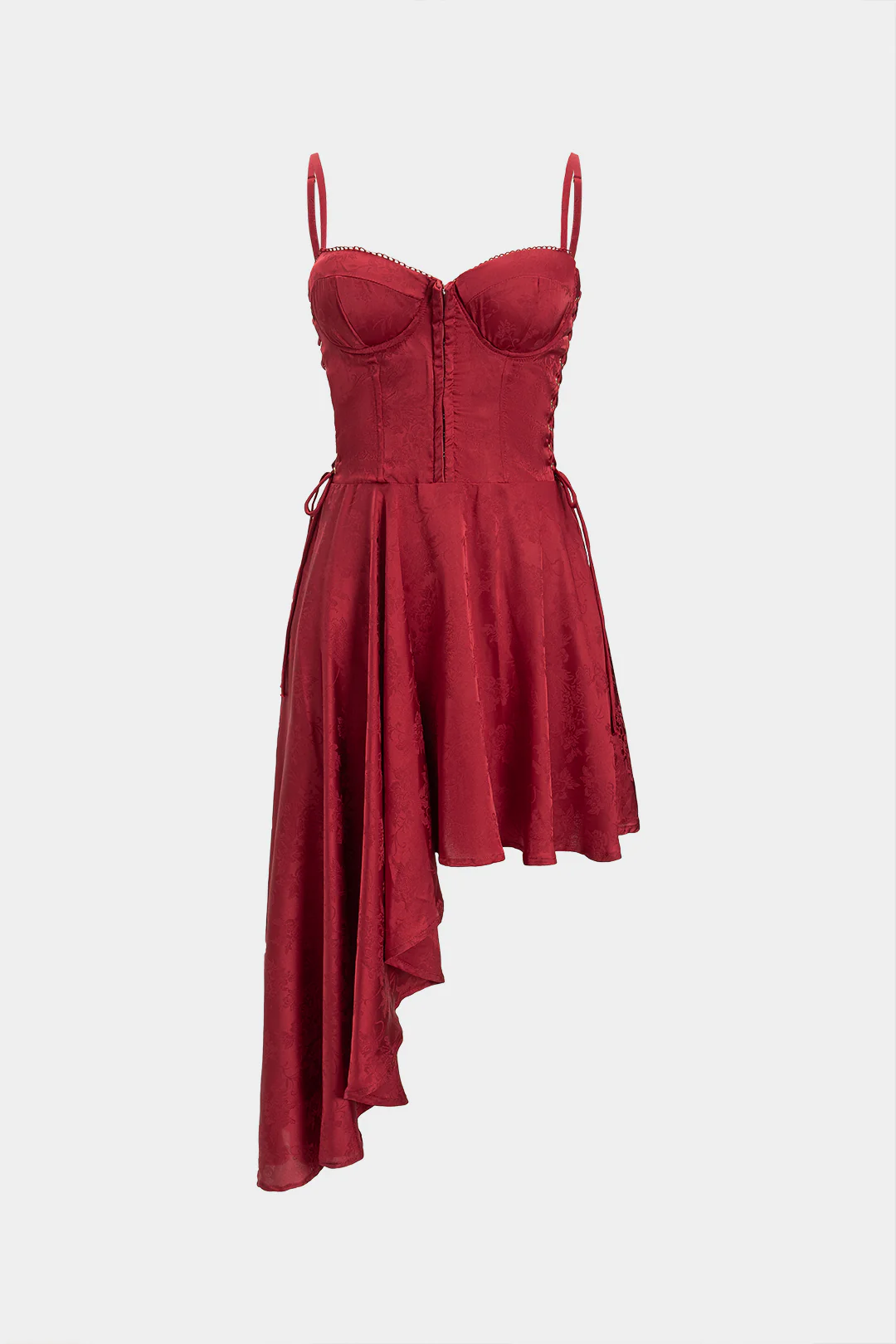 Jacquard Bustier Slip Asymmetrical Sleeveless Midi Dress - Flockneti