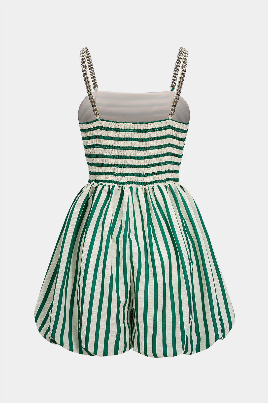 Stripes Print Metallic Chain Smocked Sleeveless Romper - Flockneti