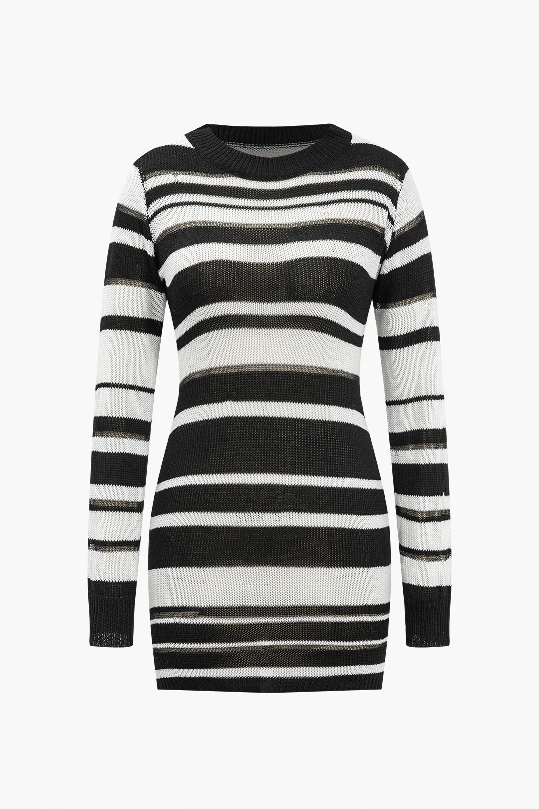 Knit Color Block Round Neck Long Sleeve Dress - Flockneti