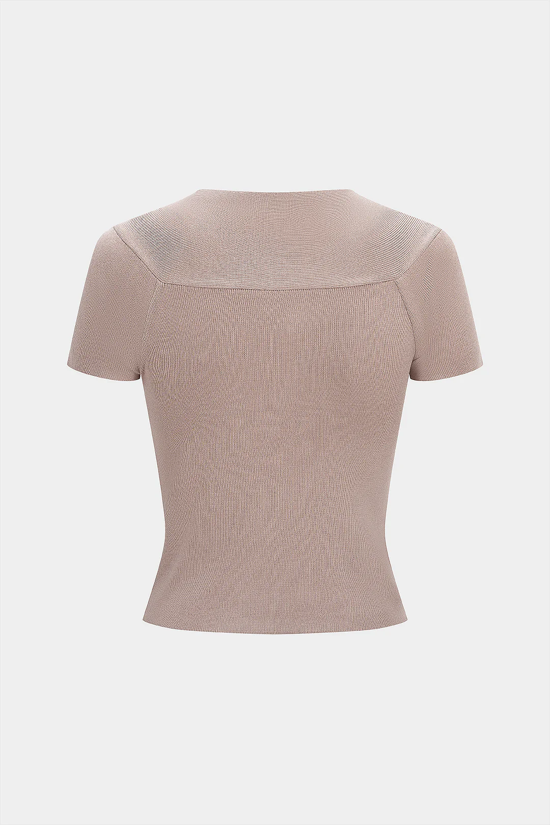Knit V-Neck Twist Knot Ruched Short-Sleeve Top - Flockneti