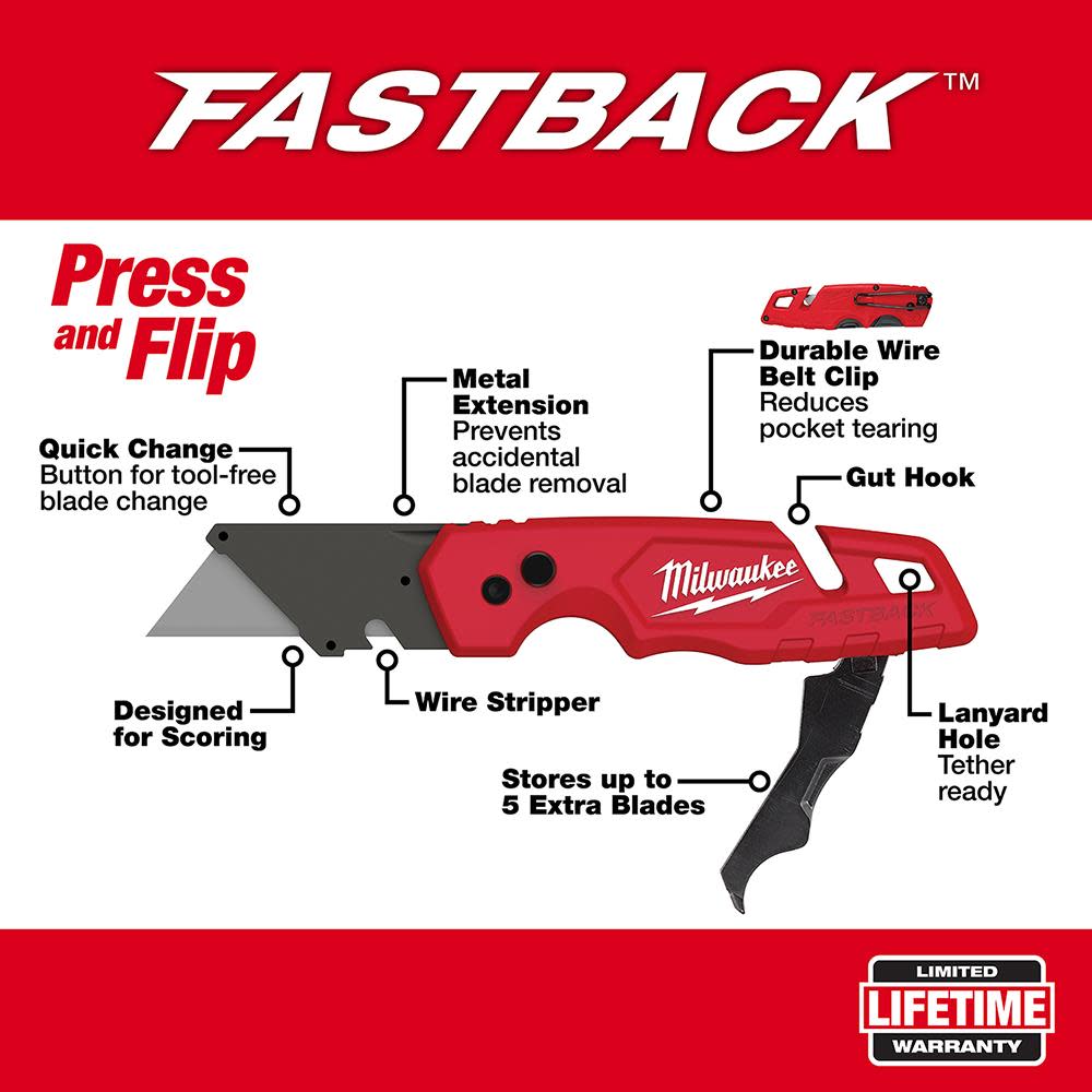 Milwaukee FASTBACK with Storage & 50PC General Utility Blades Set - Flockneti