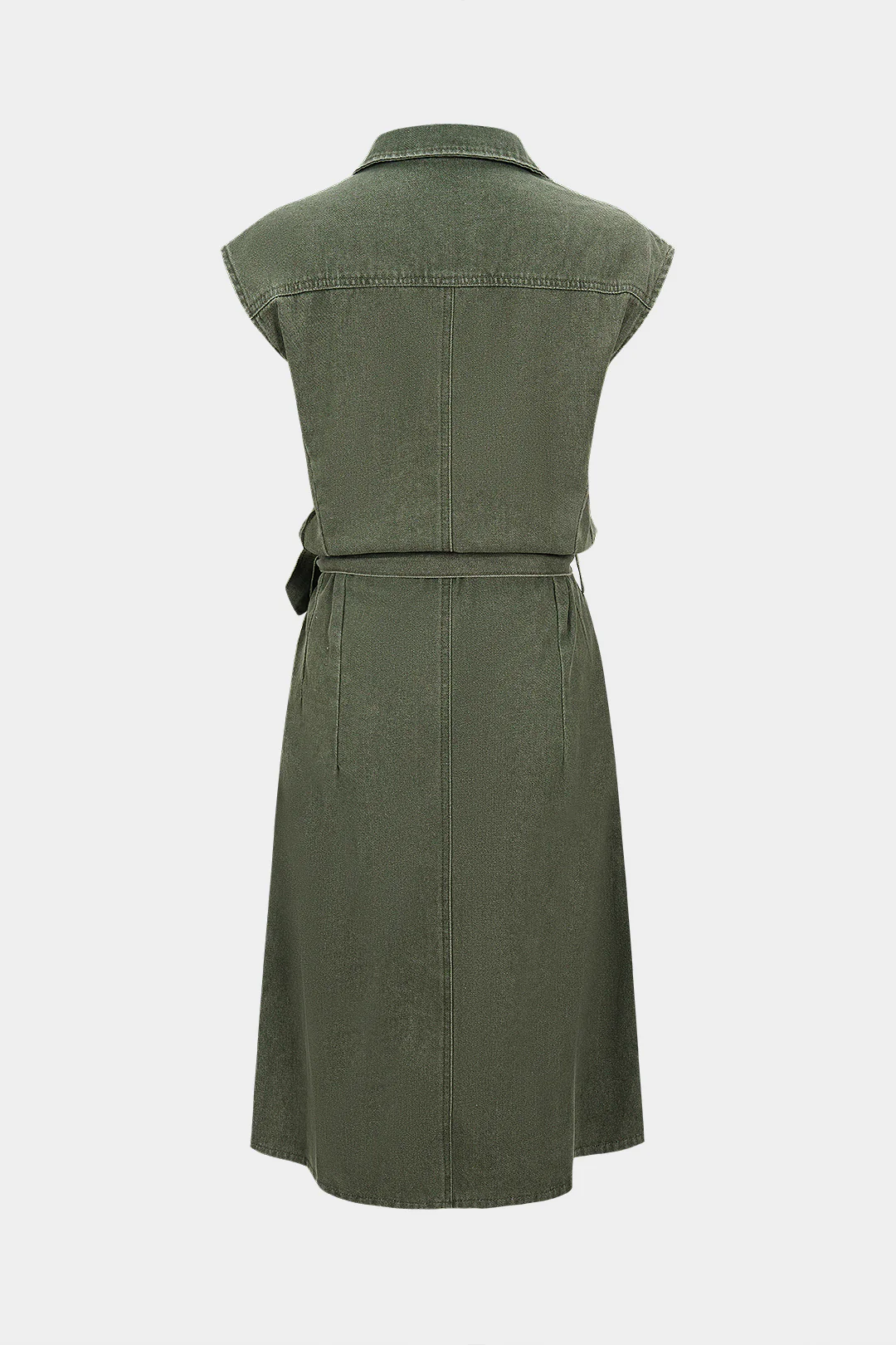 Denim Button Tie-Up Sleeveless Dress - Flockneti