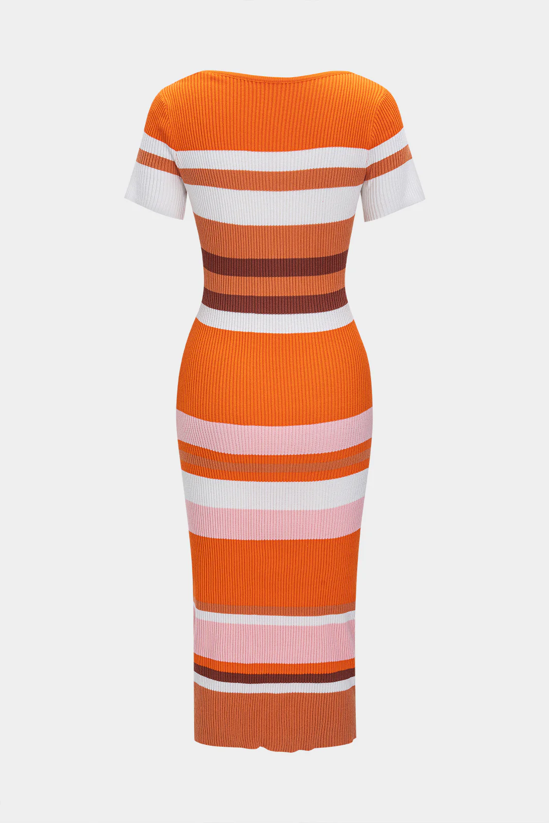 Knit Striped Round Neck Short Sleeve Dress - Flockneti