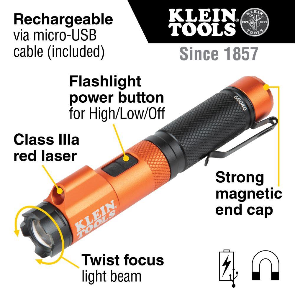 Klein Tools Rechargeable Flashlight with Laser - Flockneti