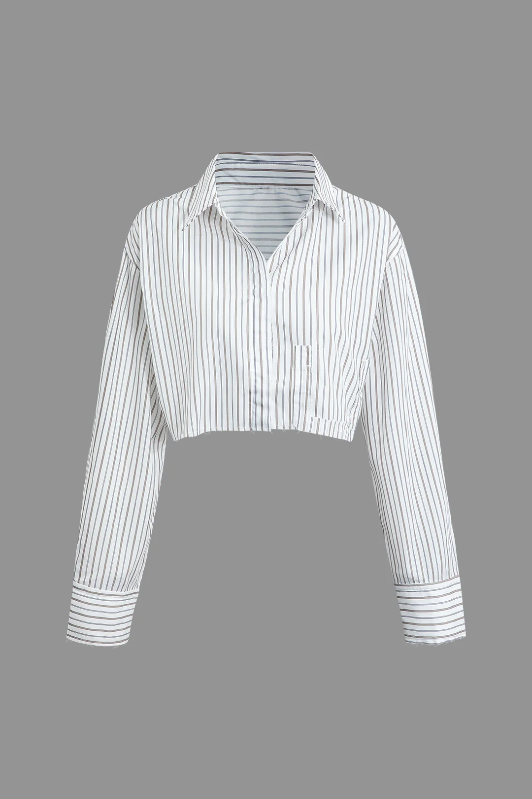 Solid Stripes Print V-Neck Long-Sleeve Shirt - Flockneti