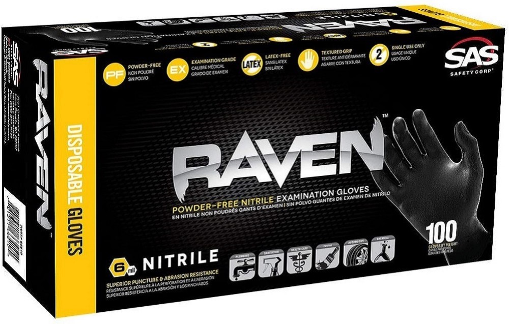 SAS Safety Raven Nitrile Gloves Disposable Powder-Free 100 pc – 2XL – 66520 - Flockneti