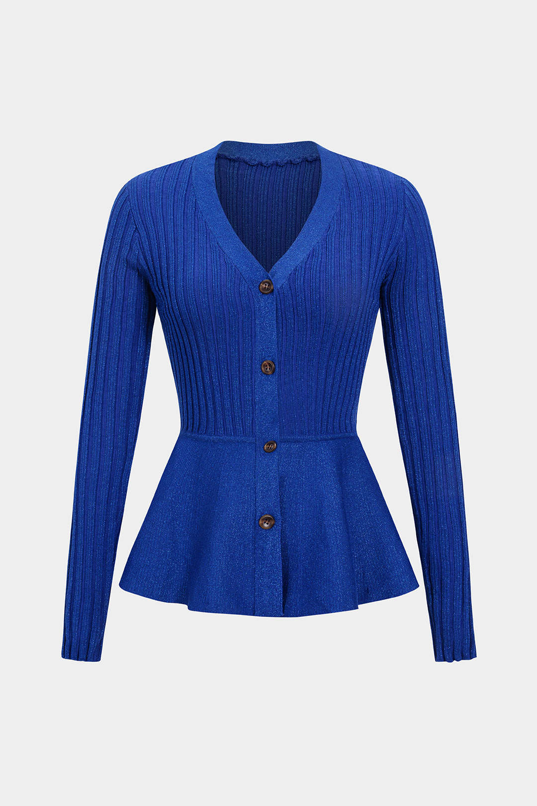 Knit V-Neck Ribbed Ruched Hem Long-Sleeve Top - Flockneti
