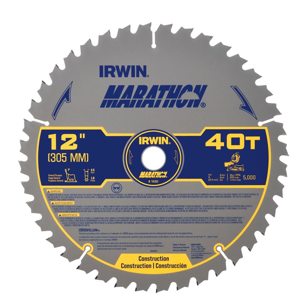 Irwin Marathon Carbide Table/Miter Circular Blade 12″ 40T - Flockneti