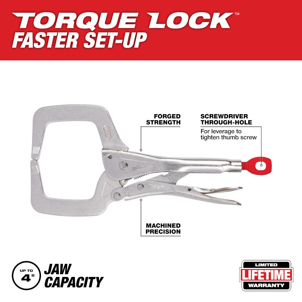 Milwaukee 11 in. TORQUE LOCK Locking C-Clamp With Regular Jaws - Flockneti