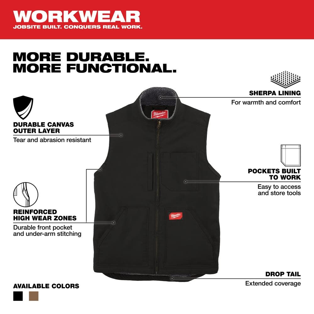 Milwaukee Heavy Duty Sherpa Lined Vest Black Small - Flockneti