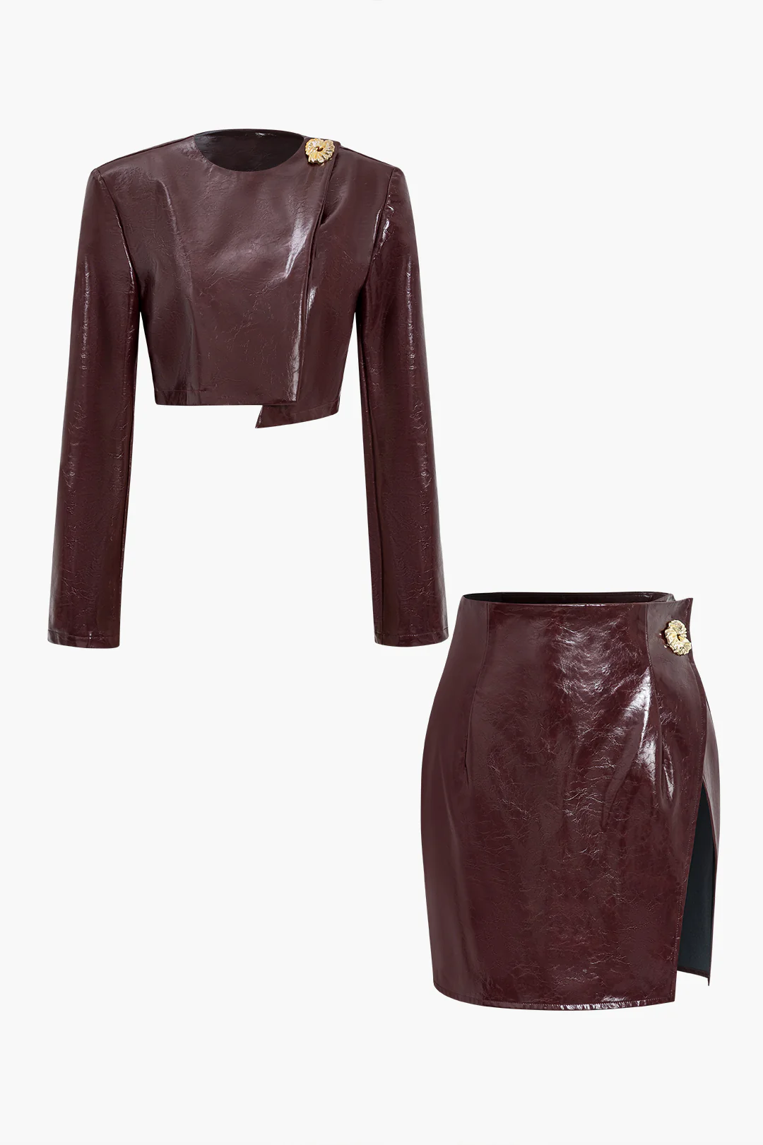 Asymmetrical Faux Leather Skirt Set - Flockneti